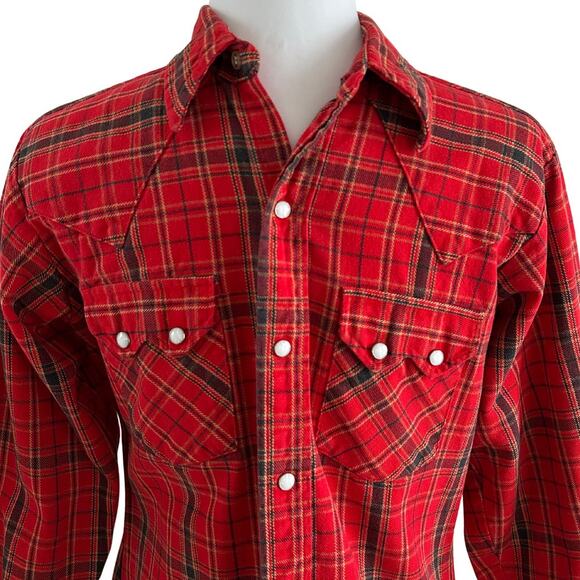 VTG Red Plaid Snap Front Western Long Sleeve Shirt I 15 - Picture 3 of 7